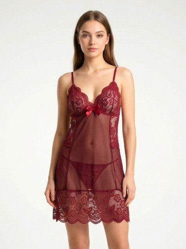 قميص لانجري قصير قطعة واحدة نسائي لون خمري