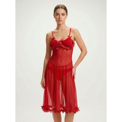 قميص لانجري قصير قطعة واحدة نسائي لون أحمر