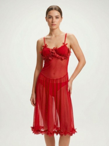 قميص لانجري قصير قطعة واحدة نسائي لون أحمر