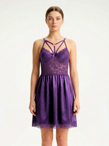 قميص لانجري قصير قطعة واحدة نسائي لون بنفسجي