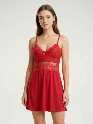 قميص لانجري قصير قطعة واحدة نسائي لون أحمر