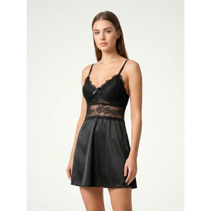 قميص لانجري قصير قطعة واحدة نسائي لون أسود