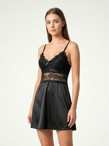 قميص لانجري قصير قطعة واحدة نسائي لون أسود