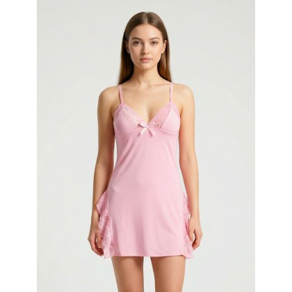 قميص لانجري قصير قطعة واحدة نسائي لون زهري بارد