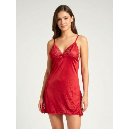 قميص لانجري قصير قطعة واحدة نسائي لون أحمر