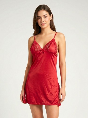 قميص لانجري قصير قطعة واحدة نسائي لون أحمر