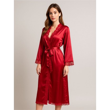 قميص لانجري قصير مع روب نسائي لون أحمر