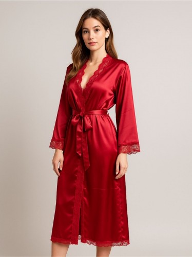 قميص لانجري قصير مع روب نسائي لون أحمر