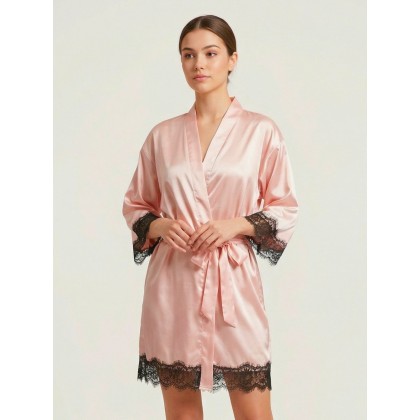 بيبي دول دانتيل مع روب (قطعتين) للنساء لون زهري بارد