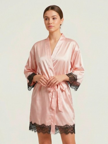 بيبي دول دانتيل مع روب (قطعتين) للنساء لون زهري بارد