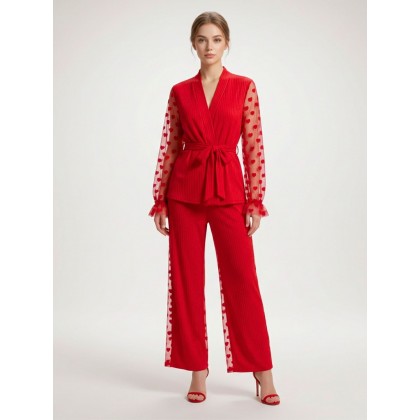 بجامة لانجري قطعتين للنساء لون أحمر