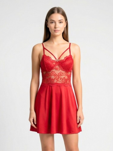 قميص لانجري قطعة واحدة للنساء لون أحمر