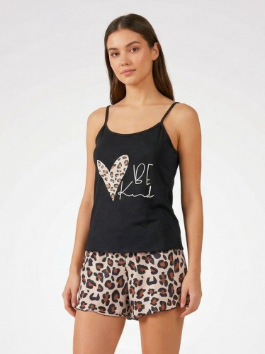 لانجري قطعتين توب وشورت بتصميم قلب لون أسود