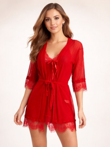 بيبي دول دانتيل (قطعتين) للنساء لون أحمر