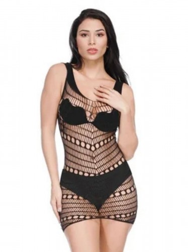 بدلة لانجري ستاتي شفافة حجم واحد لاستخدام واحد لون أسود