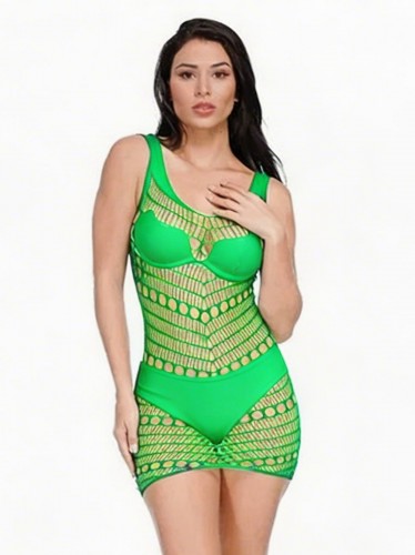 بدلة لانجري ستاتي شفافة حجم واحد لاستخدام واحد لون أخضر فسفوري