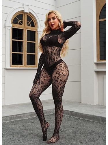 بدلة لانجري ستاتي شفافة حجم واحد لاستخدام واحد لون أسود