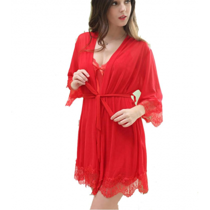 بيبي دول دانتيل (قطعتين) للنساء لون أحمر