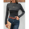 بلوزة بودي ستاتي لون اسود مخطط عرض ابيض