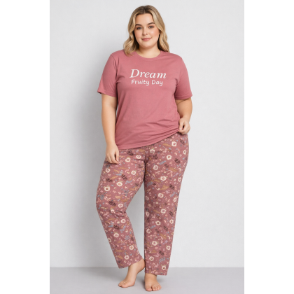 بيجامة ستاتية أحجام كبيرة قماشة الزبدة