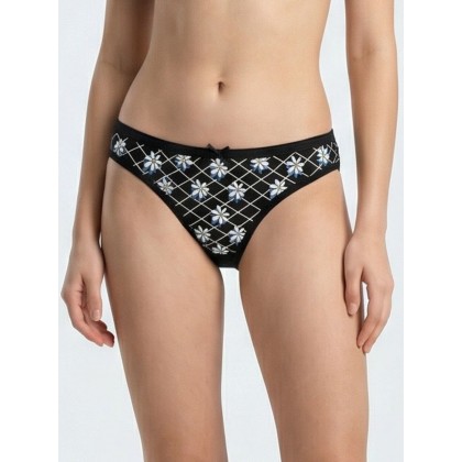 داخلي سليب نسائي للنساء لون أسود مزخرف بورد