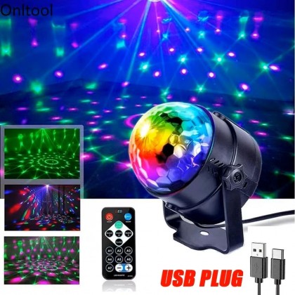 كرة الديسكو المضيئة مع جهاز تحكم عن بعد تعمل من خلال سلك شحن USB- بقوة 6 واط