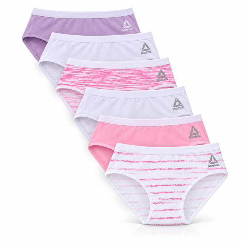 ملابس أطفال — Reebok Kids' Girls Cotton Stretch Briefs 6-Pack