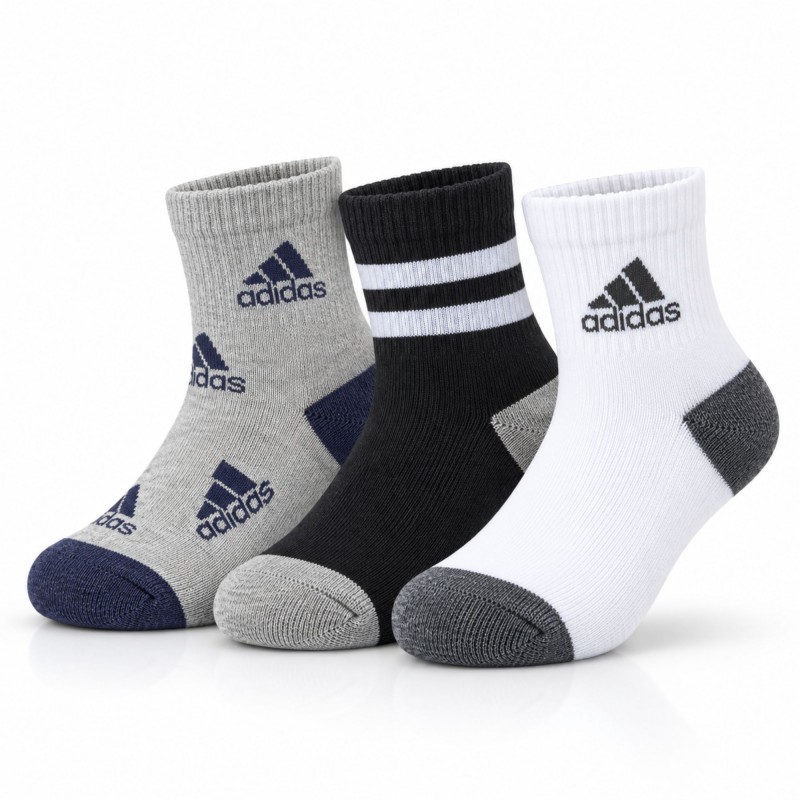 adidas Kids Unisex' Graphic Socks 3 Pairs - جوارب اديداس جرافيك للجنسين (3 أزواج) بألوان ابيض واسود وسكني