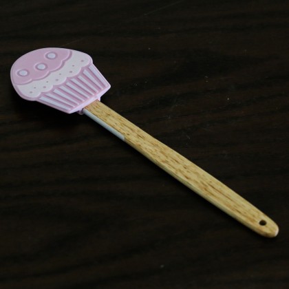 Wood Utensils مغرفة طعام خشبية برأس سيليكون