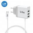 شاحن سريع مع ثلاث مخارج USB 2.4أمبير و كيبل Type C