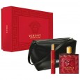 Versace EROS FLAME SET ( 100ml EDP Natural Spray and 10ml EDP Travel Spray and Leather bag ) For Men