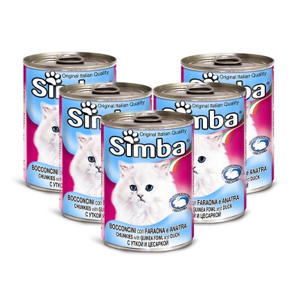 طعام قطط 5 علب Simba Chunkies with Guinea Fowl and Duck