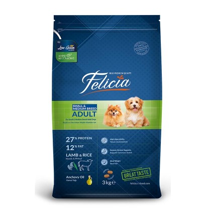 طعام جاف للكلاب صغيرة الحجم مكون من لحم الخروف والقمح وزن 3 كيلو Felicia